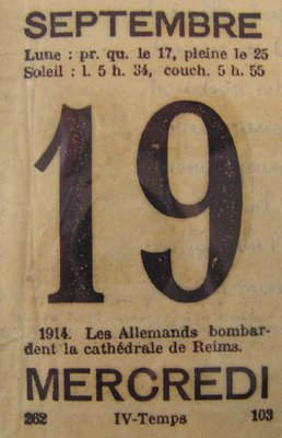 Page d’éphéméride extraite du carnet d’Alfred Wolff illustrant l’incendie de la cathédrale du 19 septembre 1914 