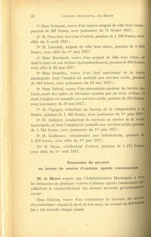 Délibération du 2 avril 1917 sur les frais de funérailles de Messieurs Daugny et Mathieu, agents de police victimes des bombardements dans l'exercice de leurs fonctions 