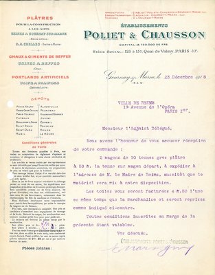 Accusé de réception d’une commande de deux wagons de plâtre, 23 décembre 1918 