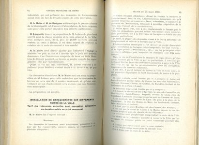 Délibération sur l’installation de baraquements sur différents points de la ville. Tarif des redevances annuelles pour occupation temporaire du domaine public ou privé communal, 25 mars 1919 