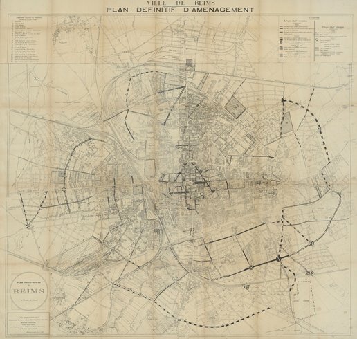 Plan définitif d’aménagement, plan-photo aérien de Reims, 1922