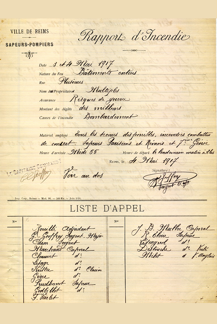 Rapport d'incendie, 3 et 4 mai 1917